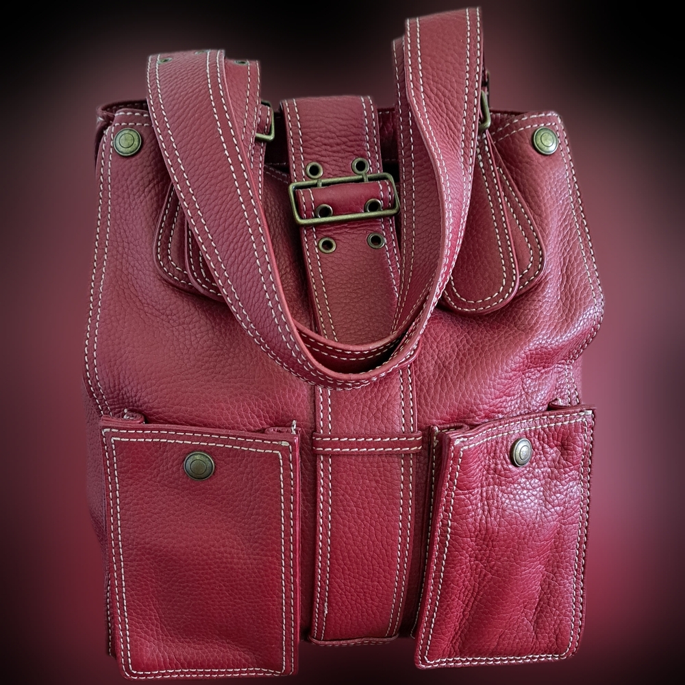 Cynthia Rowley Large Red Leather Shoulder Satchel Handbag